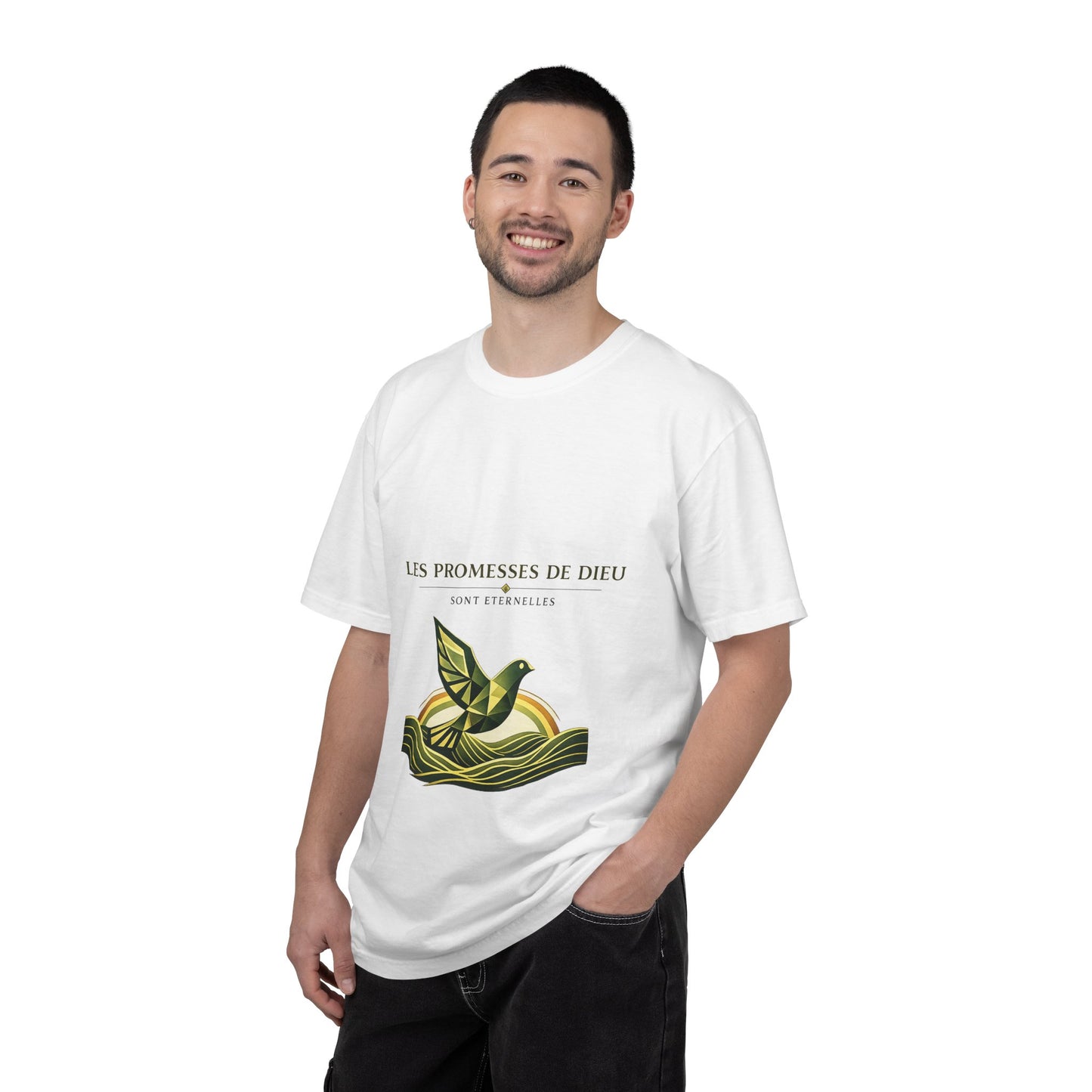 Faith Dove T-Shirt — “Les Promesses de Dieu” Front & “God Patched My Broken Soul” Back
