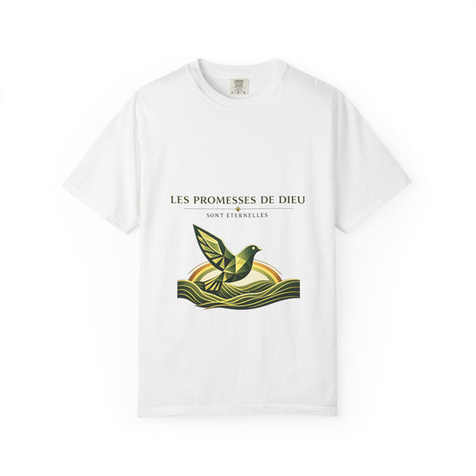 Faith Dove T-Shirt — “Les Promesses de Dieu” Front & “God Patched My Broken Soul” Back