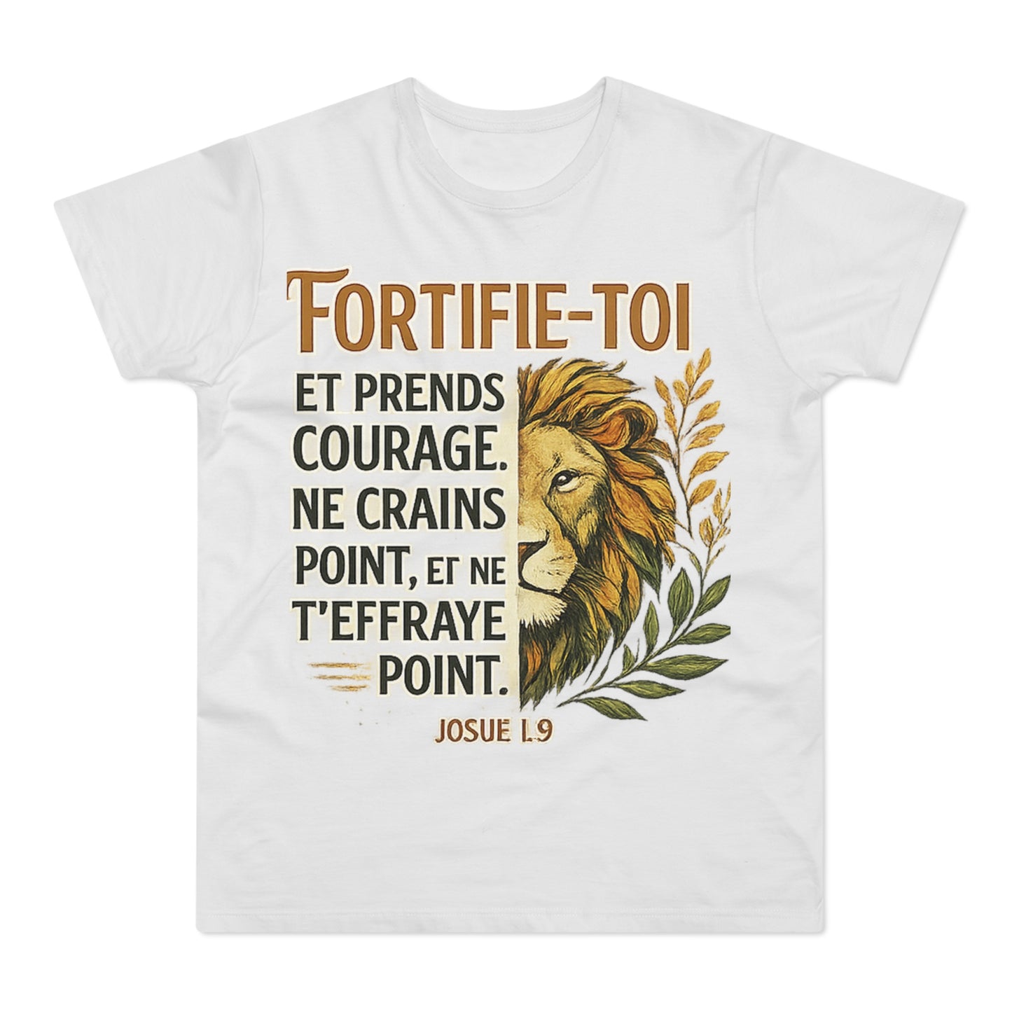 Fortifie-Toi Lion T-Shirt – Joshua 1:9 French Inspirational Faith Tee
